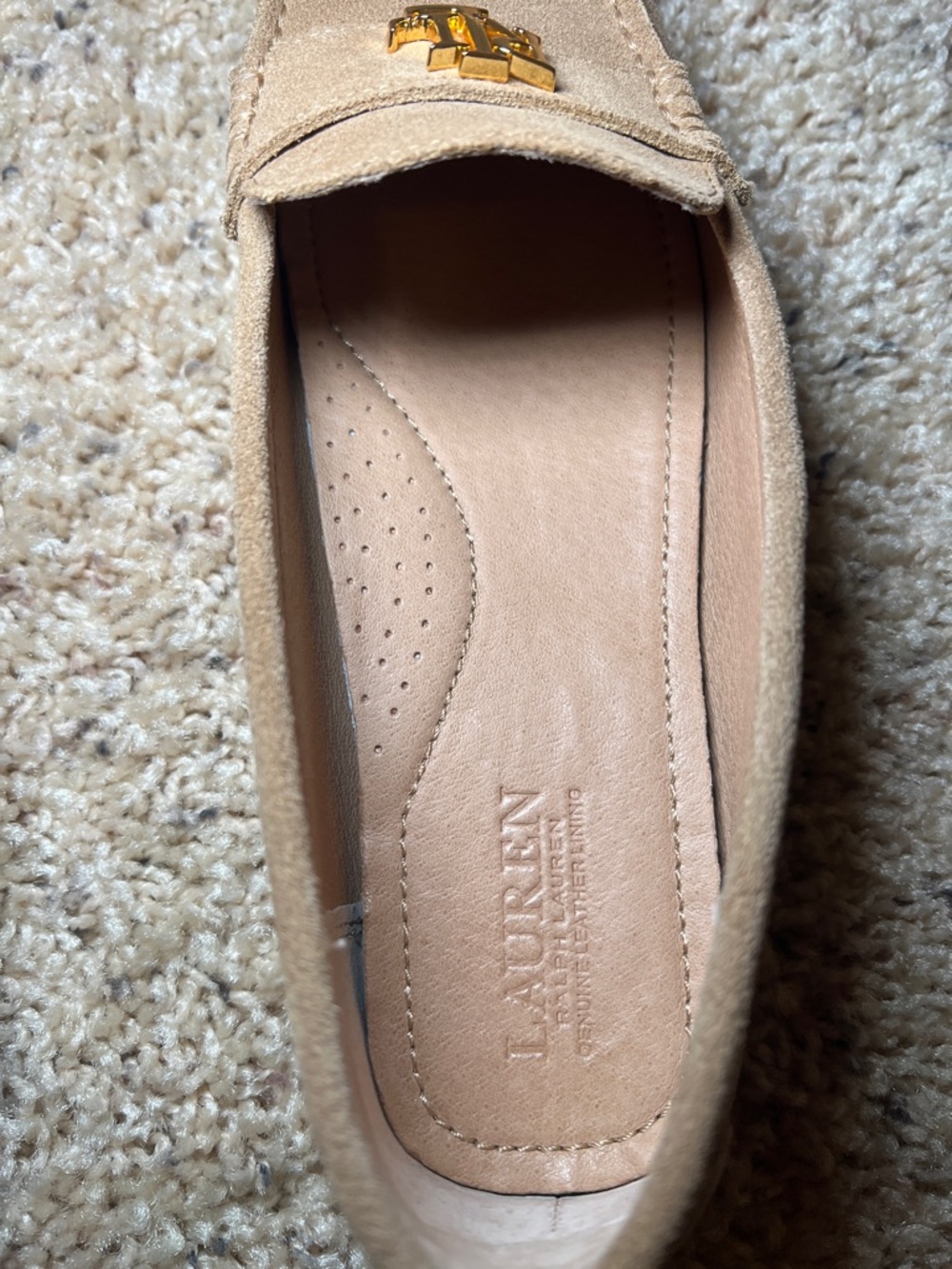 Ralph Lauren Women's Suede Loafers with Gold RLL Accent - Beige Size 7.5 - Picture 9 of 9